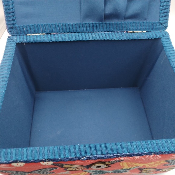Large Butterfly Sewing Kit Storage Box - Red & Blue Fabric - Removable Organizer - Picture 9 of 15